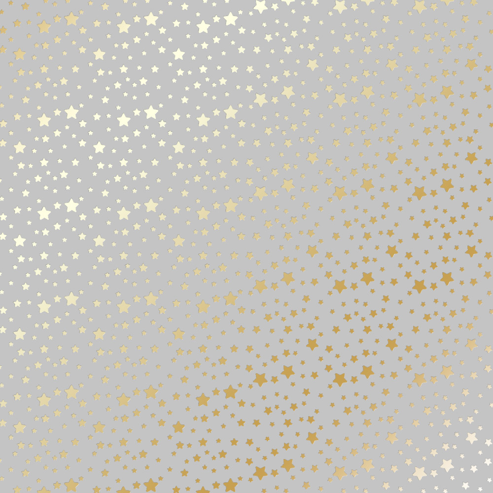 Sheet of single-sided paper with gold foil embossing, pattern Golden stars Grey, 12"x12"
