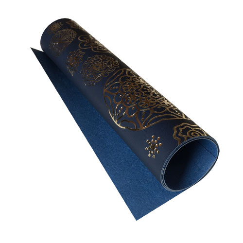 Piece of PU leather for bookbinding with gold pattern Golden Napkins Dark blue, 50cm x 25cm