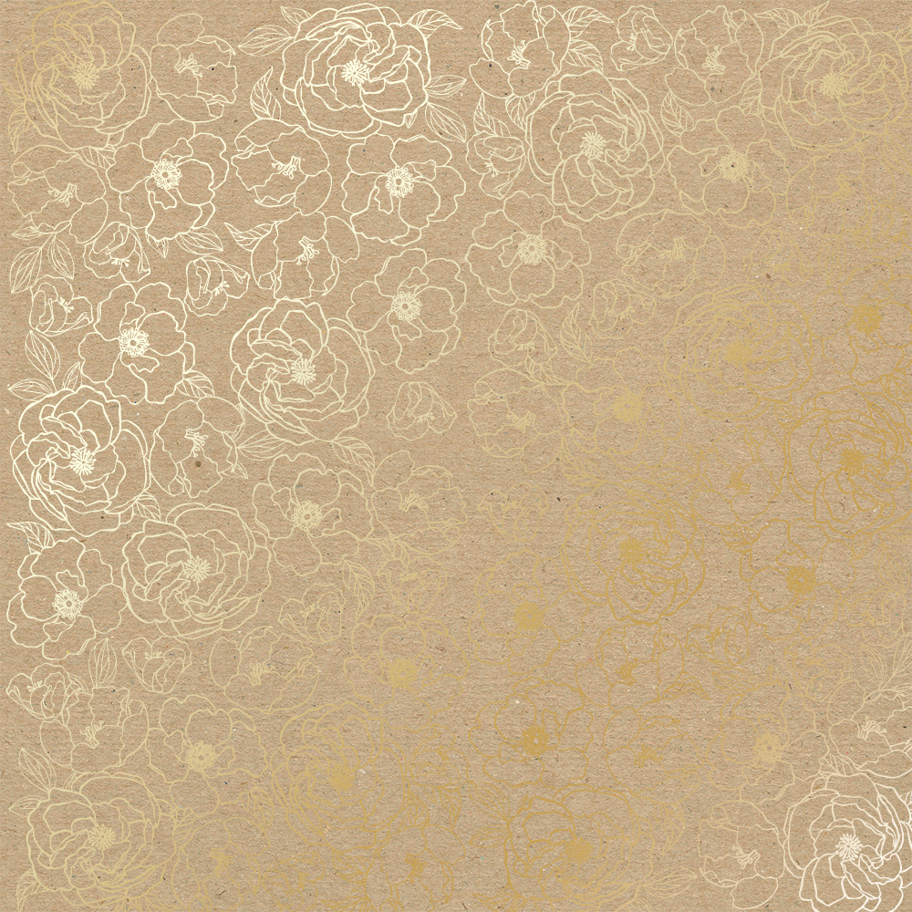 Arkusz papieru jednostronnego wytłaczanego złotą folią, wzór  Złoty Pion, Kraft, 30,5x30,5cm  - Fabrika Decoru