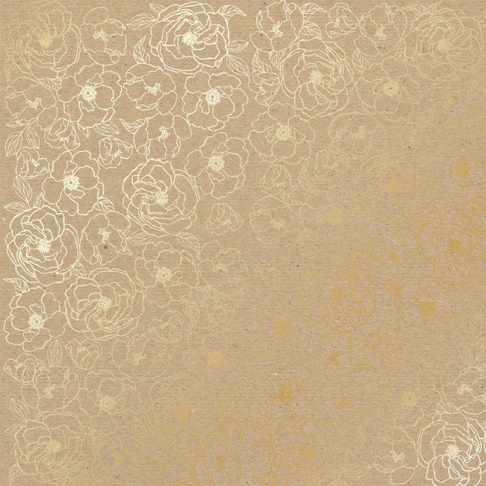 Sheet of single-sided paper with gold foil embossing, pattern Golden Pion Kraft, 12"x12"