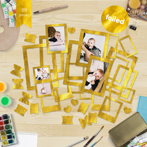 Set of cardboard photo frames with gold foil #1, Gold, 39 pcs - foto 1