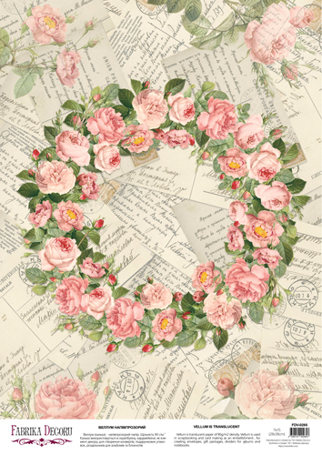 Deco Pergament farbiges Romantic Rose Wreath, A3 (11,7" х 16,5") - Fabrika Decoru