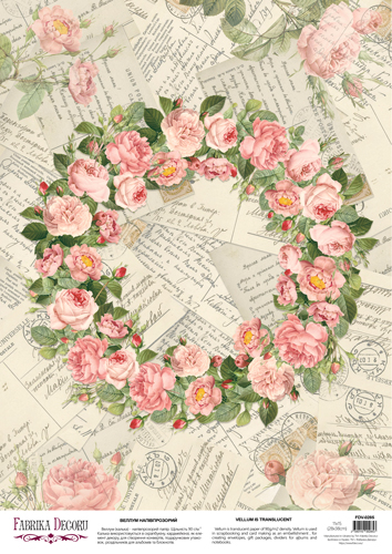 Deco vellum colored sheet Romantic Rose Wreath, A3 (11,7" х 16,5")