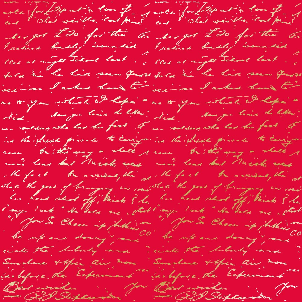 Einseitig bedruckter Papierbogen mit Goldfolienprägung, Muster "Goldener Text Mohnrot" - Fabrika Decoru