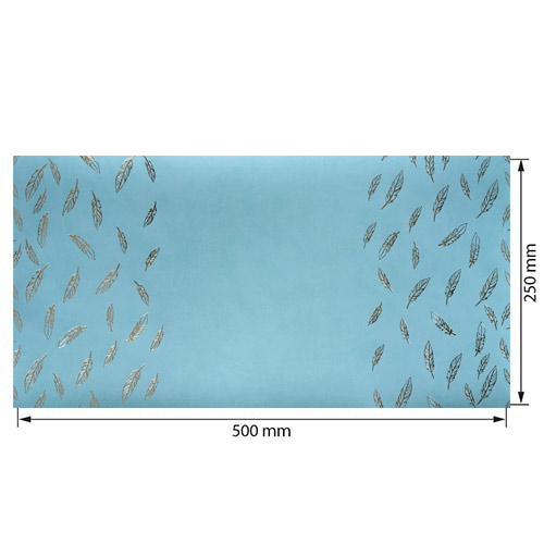 Skóra PU do oprawiania ze złotym tłoczeniem, wzór Golden Feather Blue, 50cm x 25cm  - foto 0  - Fabrika Decoru