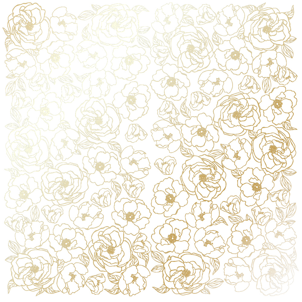 Blatt aus einseitigem Papier mit Goldfolienprägung, Muster Golden Pion White, 12"x12" - Fabrika Decoru