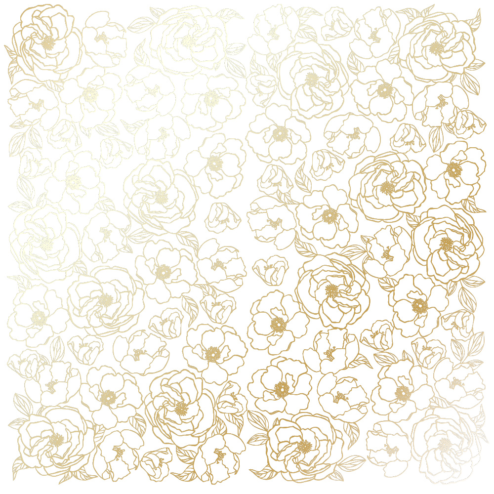 Sheet of single-sided paper with gold foil embossing, pattern Golden Pion White, 12"x12"