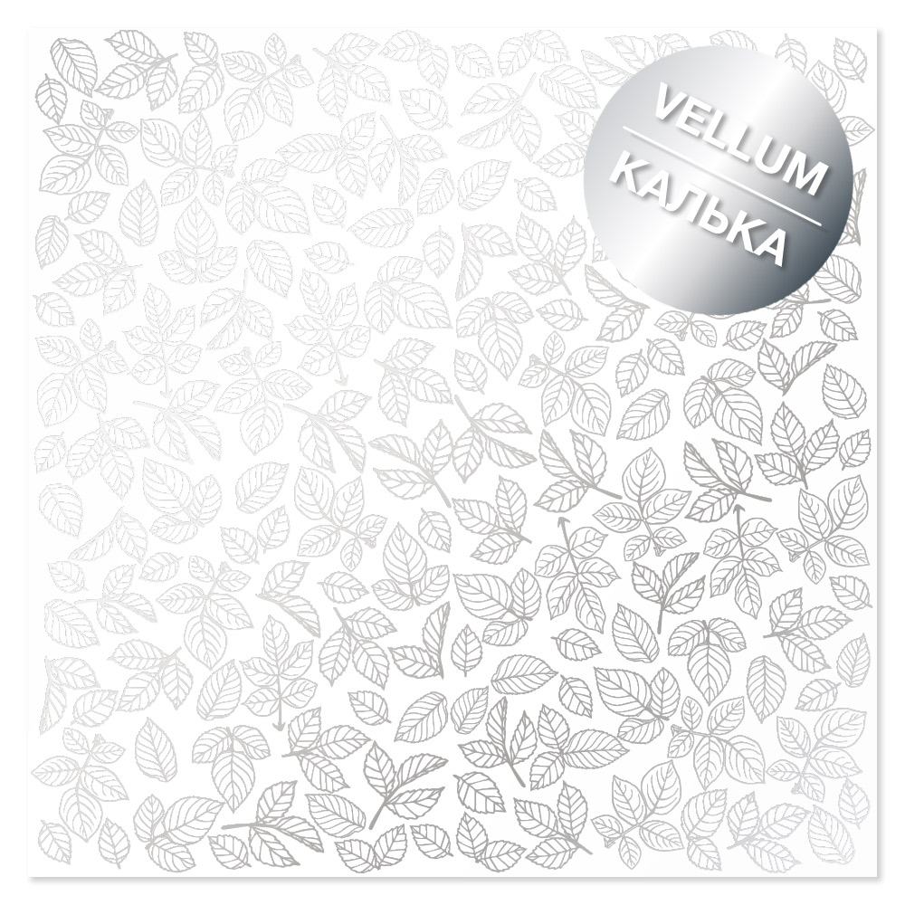 Silver foiled vellum sheet, pattern Silver Rose leaves 29.7cm x 30.5cm