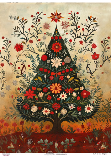 Decoupage Card "Christmas Tree in Ethno Style", #0872, 29.7x42cm