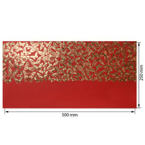 Stück PU-Leder mit Goldprägung, Muster Goldene Schmetterlinge Rot, 50cm x 25cm - foto 0  - Fabrika Decoru