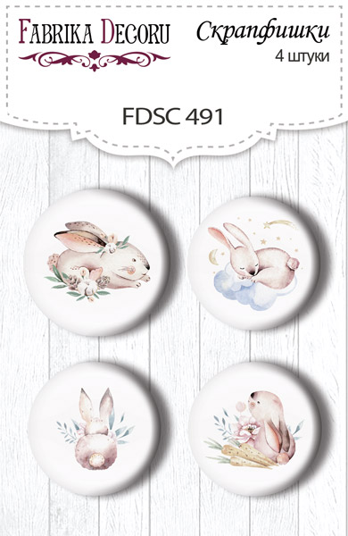 Zestaw 4 ozdobnych buttonów Sweet bunny #491 - Fabrika Decoru