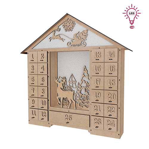 Kalendarz adwentowy "Wróżkowy domek z figurkami" na 25 dni z cyferkami objętościowymi, LED, DIY - Fabrika Decoru