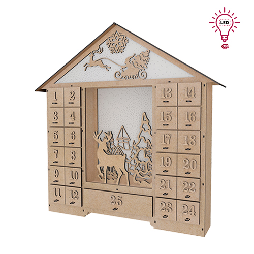 Adventskalender "Feenhaus mit Figuren", für 25 Tage mit Volumenzahlen, LED-Licht, DIY - Fabrika Decoru