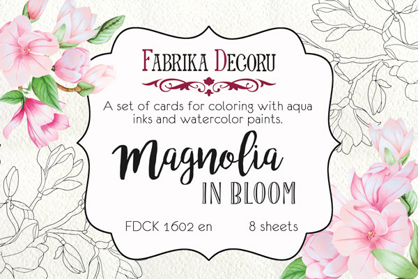Set of 8pcs 10х15cm for coloring and creating greeting cards Magnolia in bloom EN