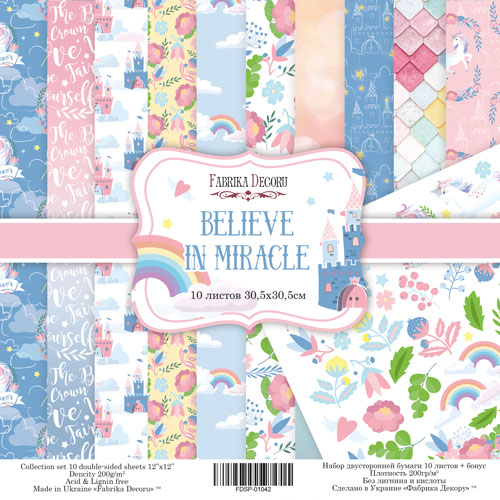 Double-sided scrapbooking paper set  Believe in miracle 8"x8" 10 sheets