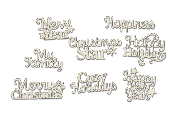 Chipboard embellishments set, Winter holiday titles Eng  #652