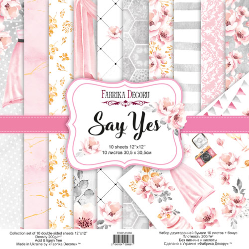 Doppelseitiges Scrapbooking-Papier-Set Say Yes, 30.5 cm x 30.5cm, 10 Blätter - Fabrika Decoru