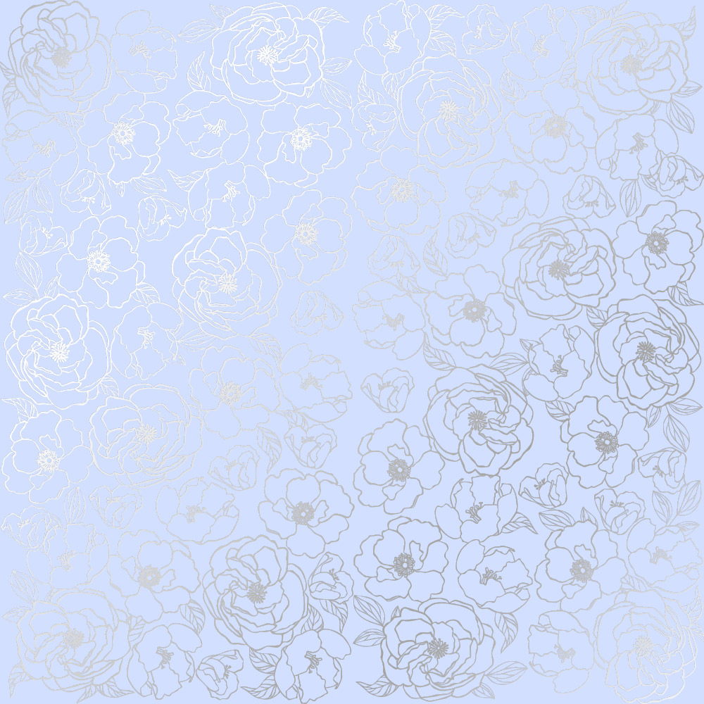 Sheet of single-sided paper embossed with silver foil, pattern Silver Pion Purple 12"x12" 
