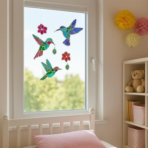 Art Stained Glass Kit "Hummingbirds in Flowers", for painting by numbers - foto 0