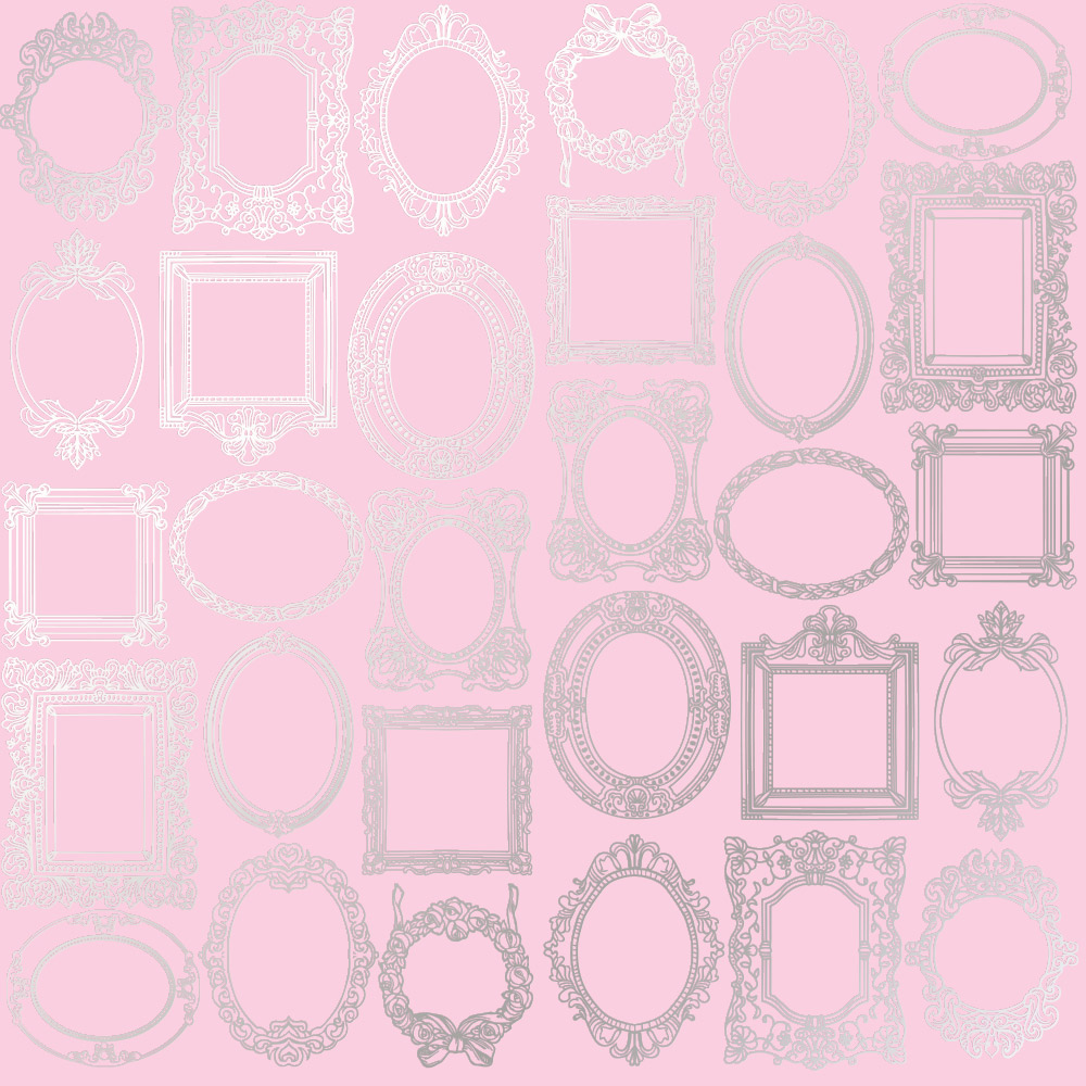 лист односторонней бумаги с серебряным тиснением, дизайн silver frames light pink, 30,5см х 30,5см