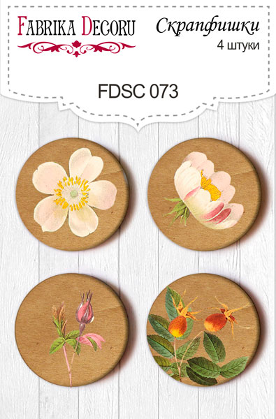 Set mit 4 Flair-Buttons für Scrapbooking #073 - Fabrika Decoru