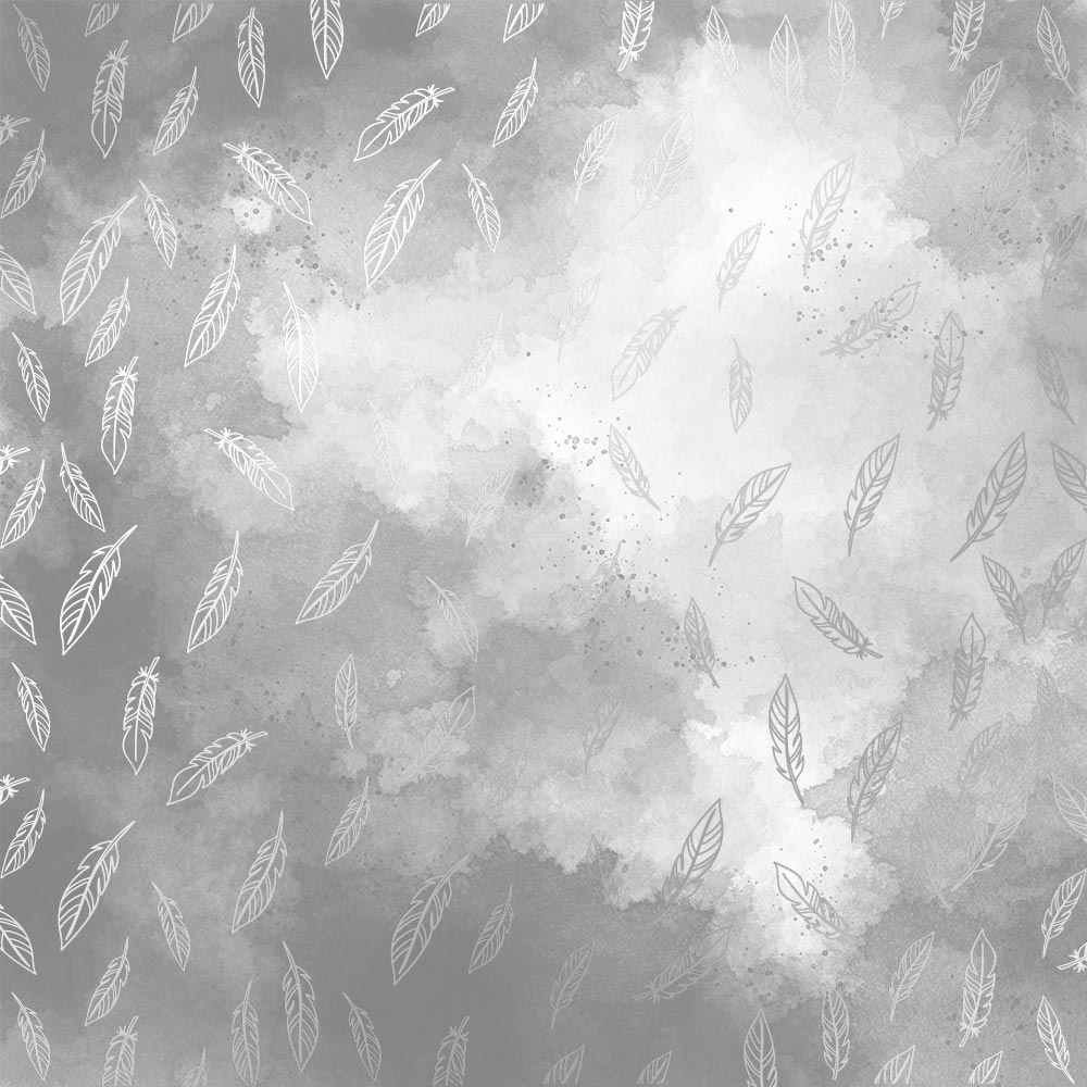 Blatt aus einseitig bedrucktem Papier mit Silberfolie, Muster Silberfeder, Farbe Graue Wasserfarbe 12"x12" - Fabrika Decoru