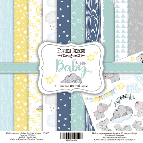 Doppelseitig Scrapbooking Papiere Satz Mein kleiner Junge, 30.5 cm x 30.5cm, 10 Blätter - Fabrika Decoru