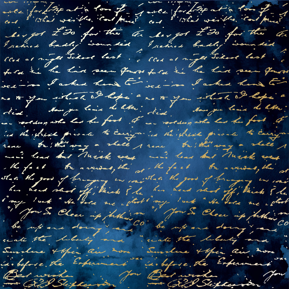 Einseitig bedruckter Papierbogen mit Goldfolienprägung, Muster "Goldener Text Nachtgarten" - Fabrika Decoru