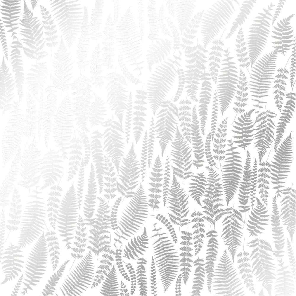 Einseitig bedrucktes Blatt Papier mit Silberfolie, Muster Silberfarn, Farbe Weiß 12"x12" - Fabrika Decoru