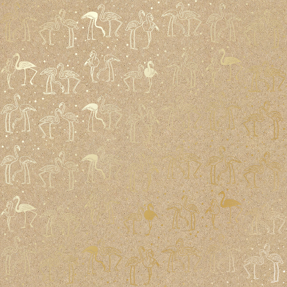 Arkusz papieru jednostronnego wytłaczanego złotą folią, wzór "Złoty Flamingo Kraft", 30,5x30,5cm  - Fabrika Decoru