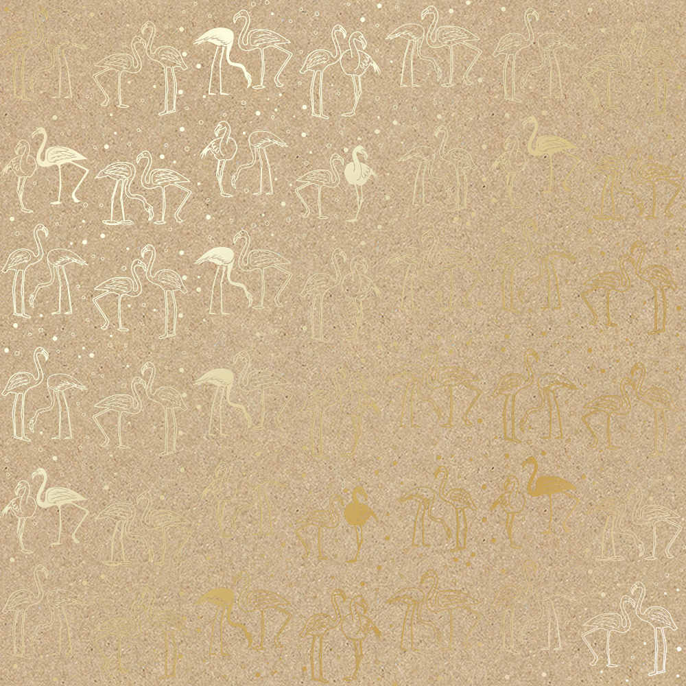 Sheet of single-sided paper with gold foil embossing, pattern Golden Flamingo Kraft, 12"x12"