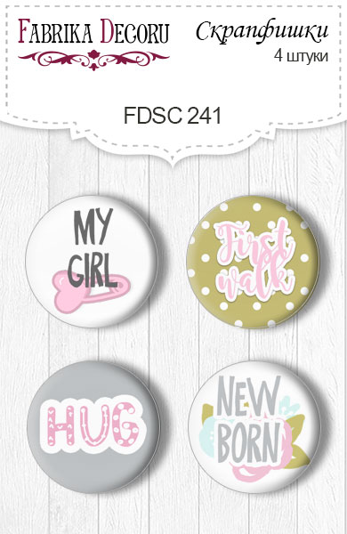 Zestaw 4 ozdobnych buttonów "Scandi Baby Girl 2" EN #241 - Fabrika Decoru