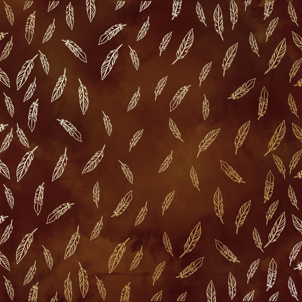Sheet of single-sided paper with gold foil embossing, pattern Golden Feather, color Brown aquarelle, 12"x12"