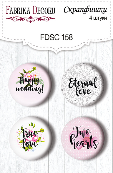 Zestaw 4 ozdobnych buttonów "Happy wedding" #158 - Fabrika Decoru