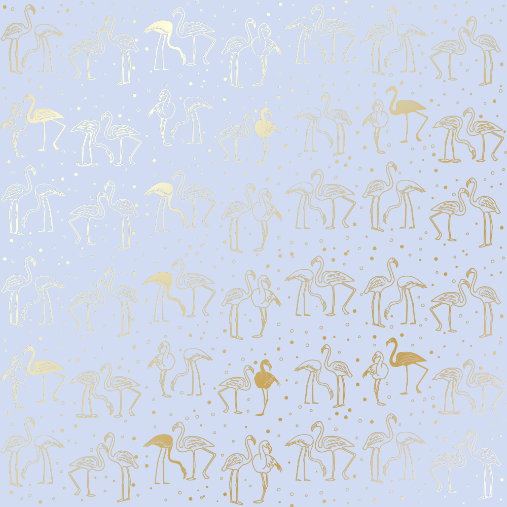 Sheet of single-sided paper with gold foil embossing, pattern Golden Flamingo Purple, 12"x12"