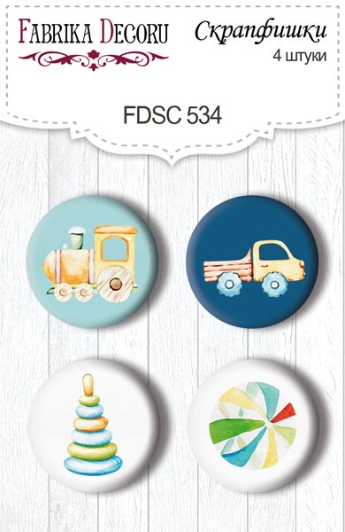 Set mit 4 Flair-Buttons zum Scrapbooking My cute Baby Elephant Boy #534 - Fabrika Decoru