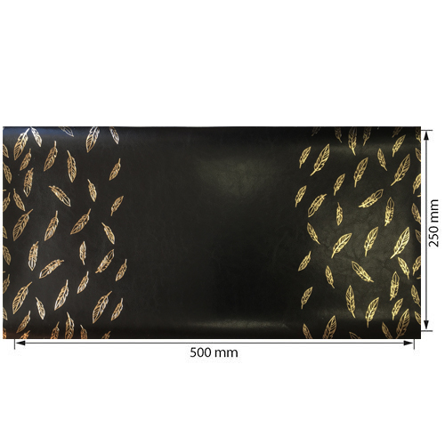 Piece of PU leather for bookbinding with gold pattern Golden Feather Glossy black, 50cm x 25cm - foto 0