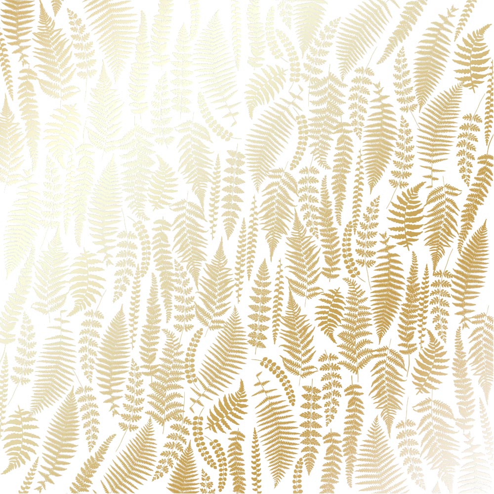 Blatt aus einseitig bedrucktem Papier mit Goldfolienprägung, Muster Golden Farn, Farbe Weiß - Fabrika Decoru
