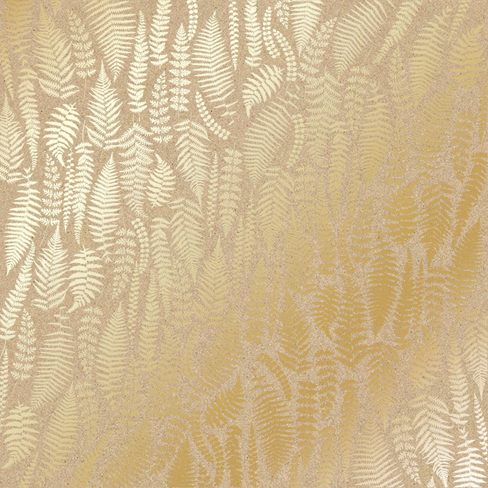 Sheet of single-sided paper with gold foil embossing, pattern Golden Fern, color Kraft