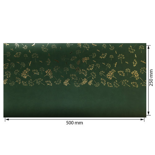 Piece of PU leather for bookbinding with gold pattern Golden Dill Dark green, 50cm x 25cm - foto 0