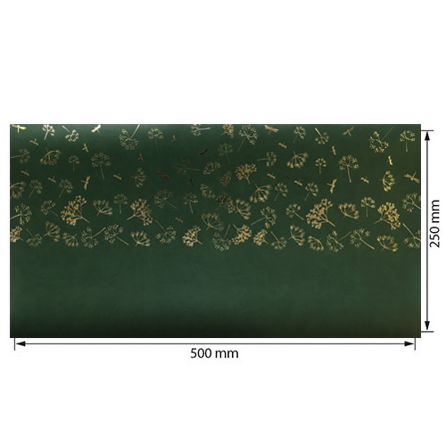 Відріз шкірзаму з тисненням золотою фольгою, дизайн Golden Dill Dark green, 50см х 25см - фото 0