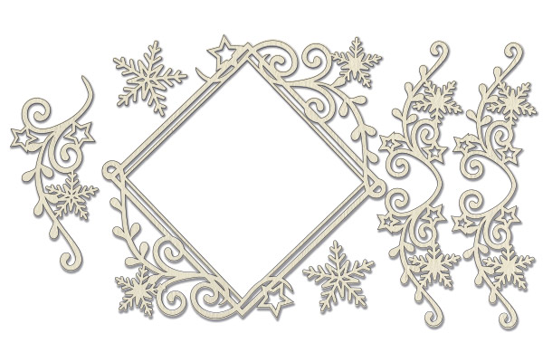 Chipboard embellishments set, Rhombus and curls with snowflakes  #645