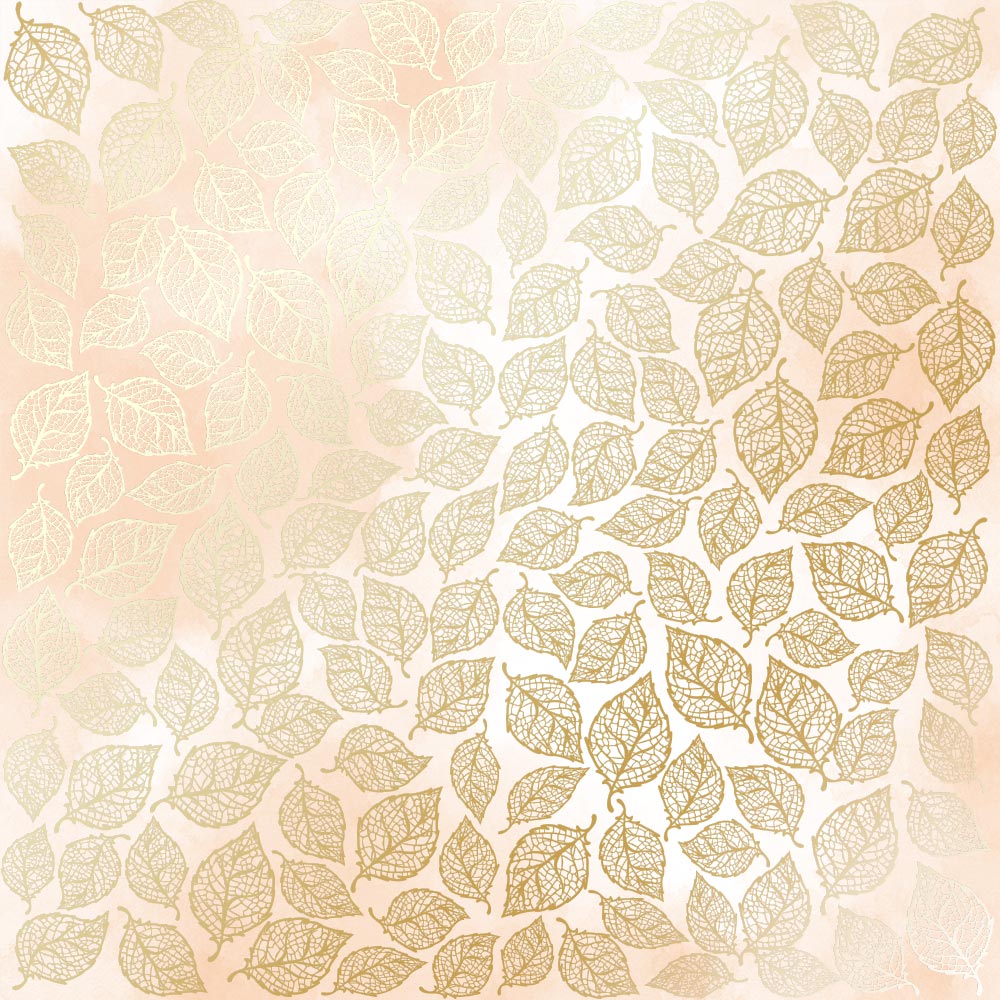 Sheet of single-sided paper with gold foil embossing, pattern Golden Leaves mini, color Beige watercolor