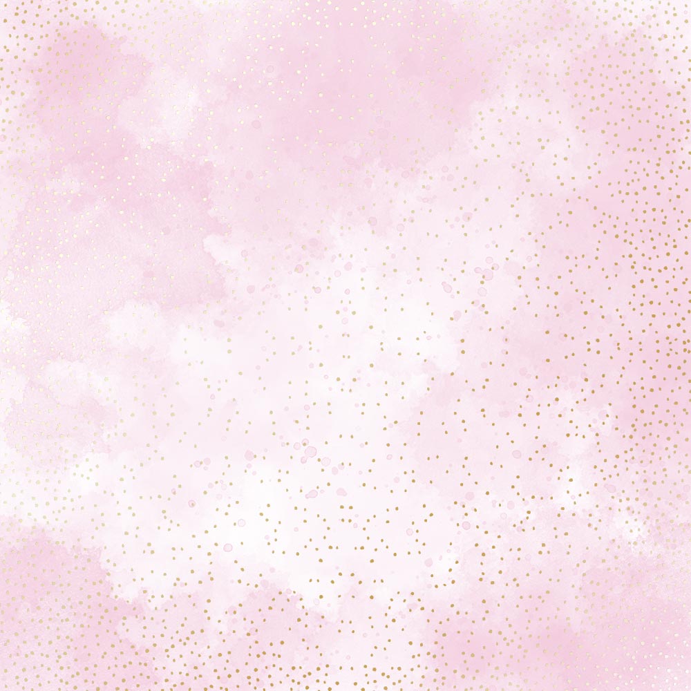 Blatt aus einseitigem Papier mit Goldfolienprägung, Muster Golden Mini Drops, Farbe Pink Shabby Watercolor, 12"x12" - Fabrika Decoru