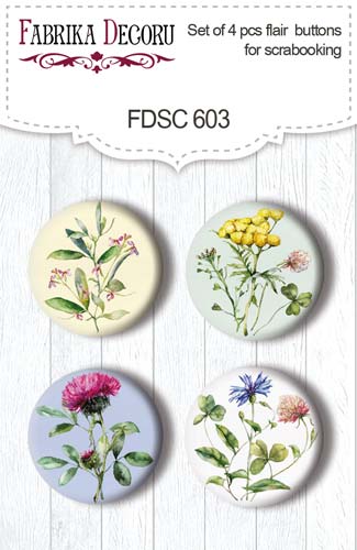 Set mit 4 Flair-Buttons zum Scrapbooking Summer meadow #603 - Fabrika Decoru