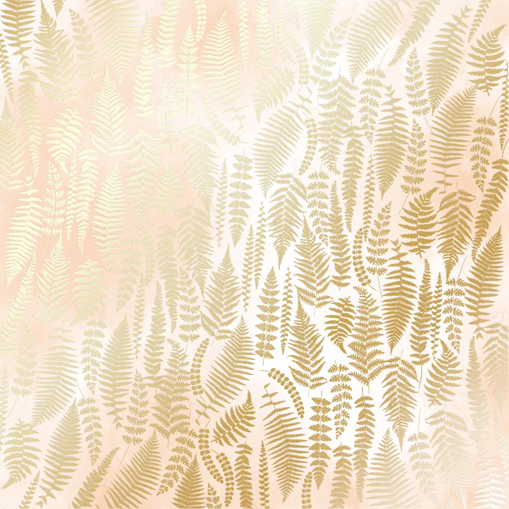 Blatt aus einseitig bedrucktem Papier mit Goldfolienprägung, Muster Golden Farn, Farbe Beige Aquarell - Fabrika Decoru