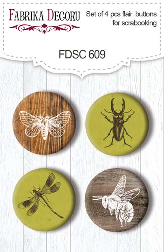 Set mit 4 Flair-Buttons zum Scrapbooking Summer botanical story #609 - Fabrika Decoru
