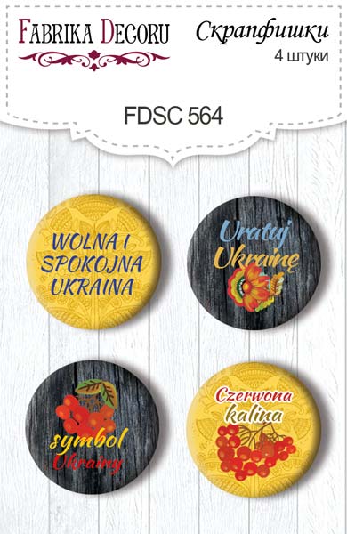 Set mit 4 Flair-Knöpfen für Scrapbooking Inspiriert von der Ukraine PL #564 - Fabrika Decoru