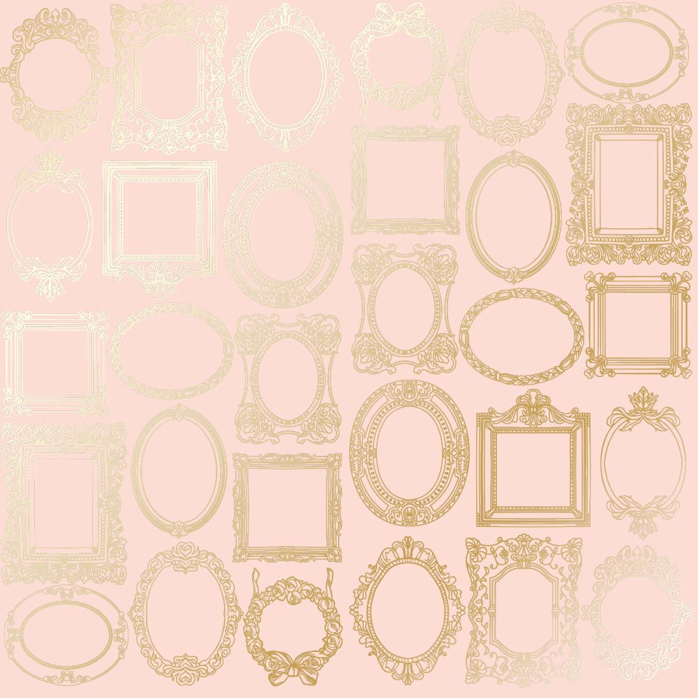 лист односторонней бумаги с фольгированием, дизайн golden frames peach, 30,5см х 30,5см