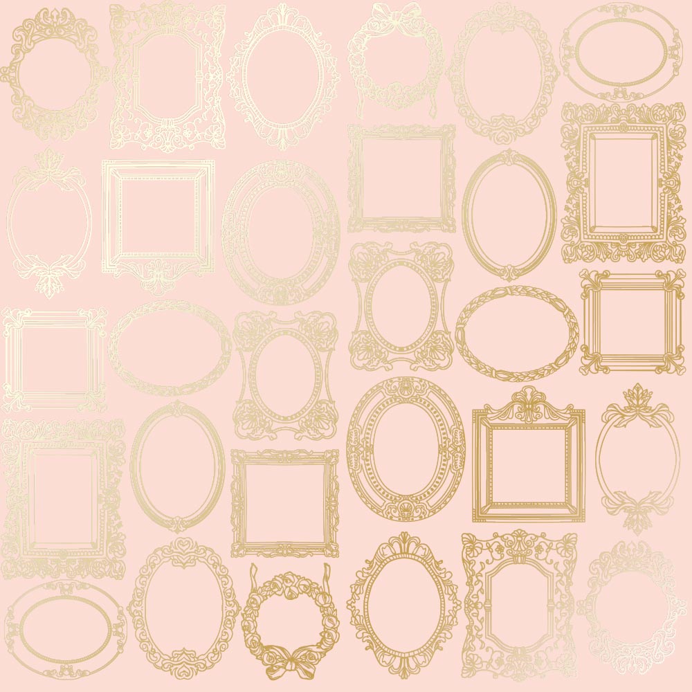 Sheet of single-sided paper with gold foil embossing, pattern "Golden Frames Peach"